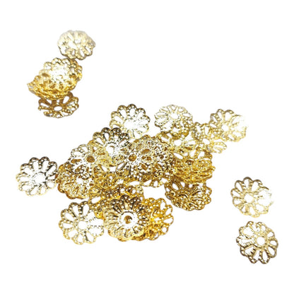 x50 Coupelles embouts de perles en métal en forme de fleur – Platine ou doré – 9 mm