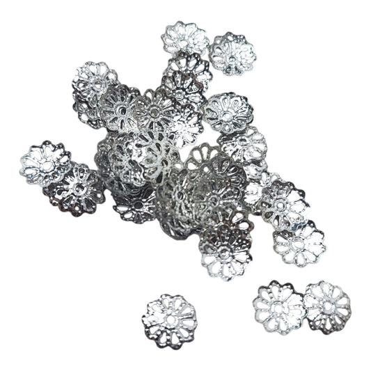 x50 Coupelles embouts de perles en métal en forme de fleur – Platine ou doré – 9 mm