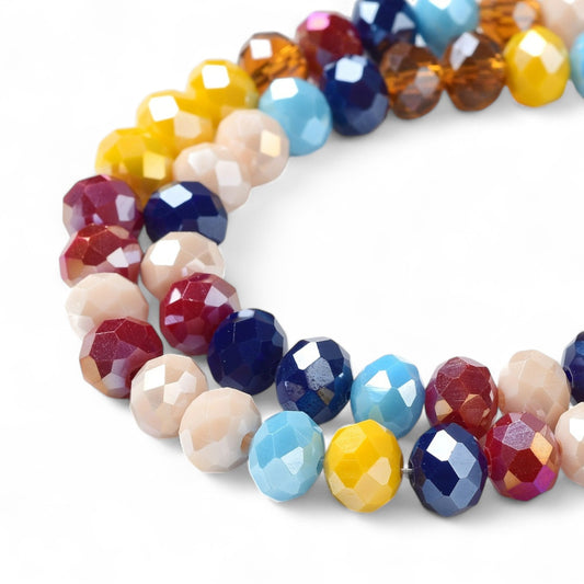Perles en Verre à Facettes – Rondelles Multicolore Opaque  – 8x6 mm