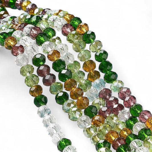 Perles en Verre à Facettes – Rondelles Vert et Marron – 6x5 mm