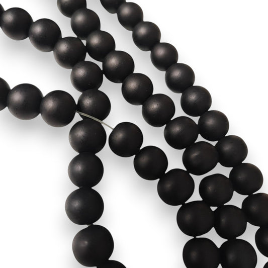 Perles Rondes en Verre Givré Opaque – 10 mm – Coloris Noir