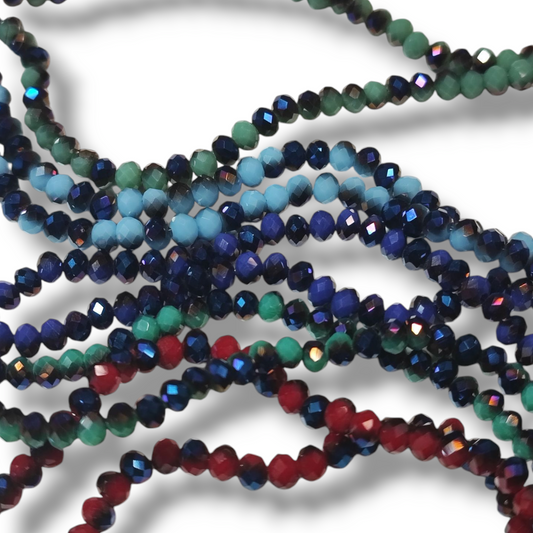 Fil de Perles en Verre à Facettes Effets métallisés bleu – 4x3 mm – Couleurs au choix