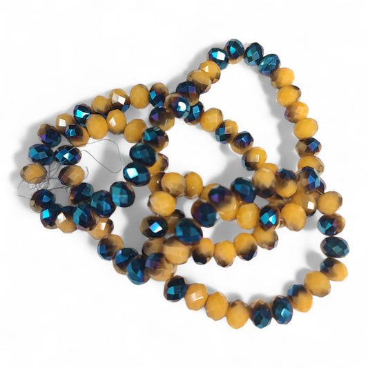 Fil de Perles en Verre opaque à Facettes et Effet métallisé bleu – 6x4,5 mm – Couleurs au choix