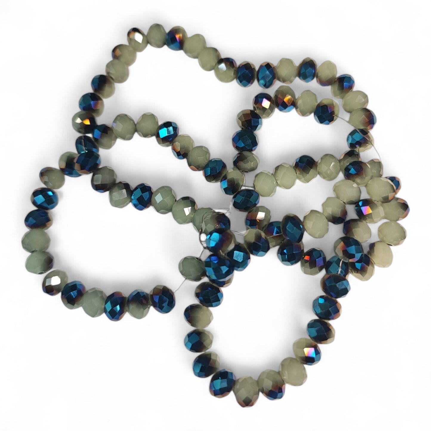 Fil de Perles en Verre opaque à Facettes et Effet métallisé bleu – 6x4,5 mm – Couleurs au choix