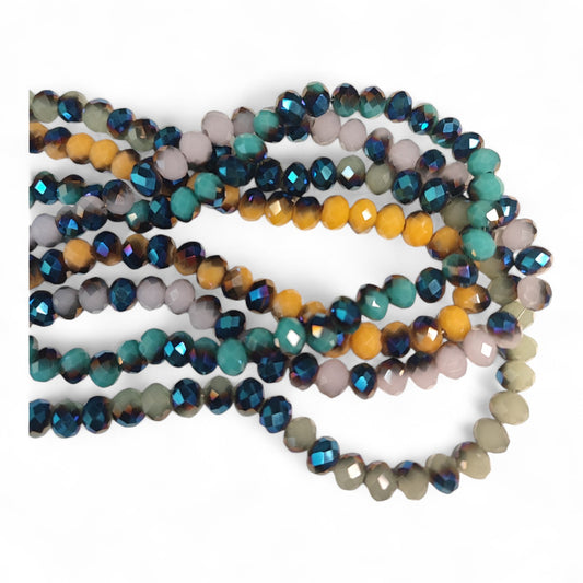 Fil de Perles en Verre opaque à Facettes et Effet métallisé bleu – 6x4,5 mm – Couleurs au choix