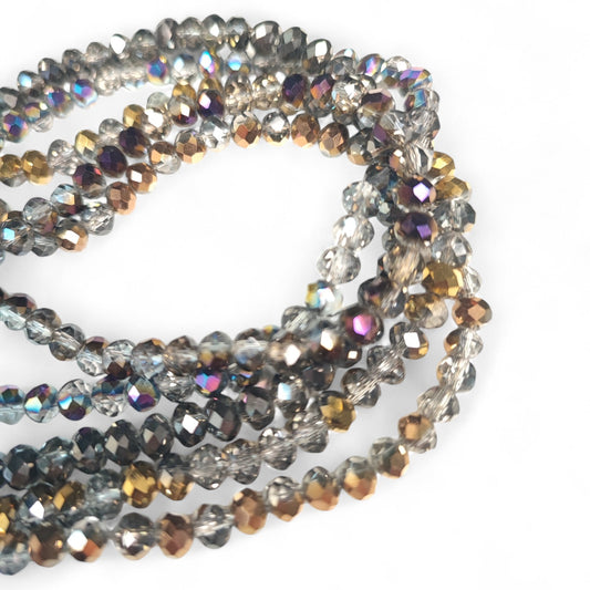 Fil de Perles en Verre à Facettes et Effet métallisé – 6x4,5 mm – Couleurs au choix