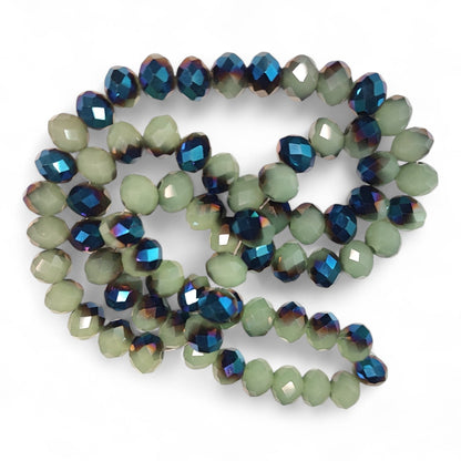 Fil de Perles en Verre opaque à Facettes et Effet métallisé bleu – 8x6mm – Couleurs au choix