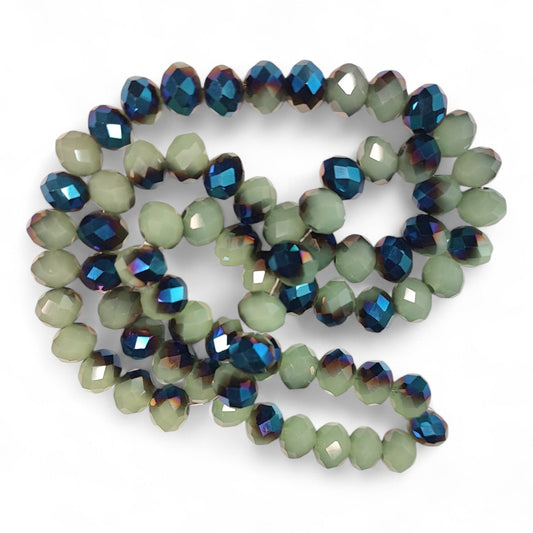 Fil de Perles en Verre opaque à Facettes et Effet métallisé bleu – 8x6mm – Couleurs au choix