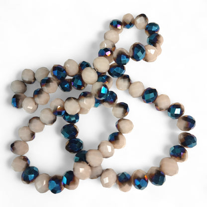 Fil de Perles en Verre opaque à Facettes et Effet métallisé bleu – 8x6mm – Couleurs au choix