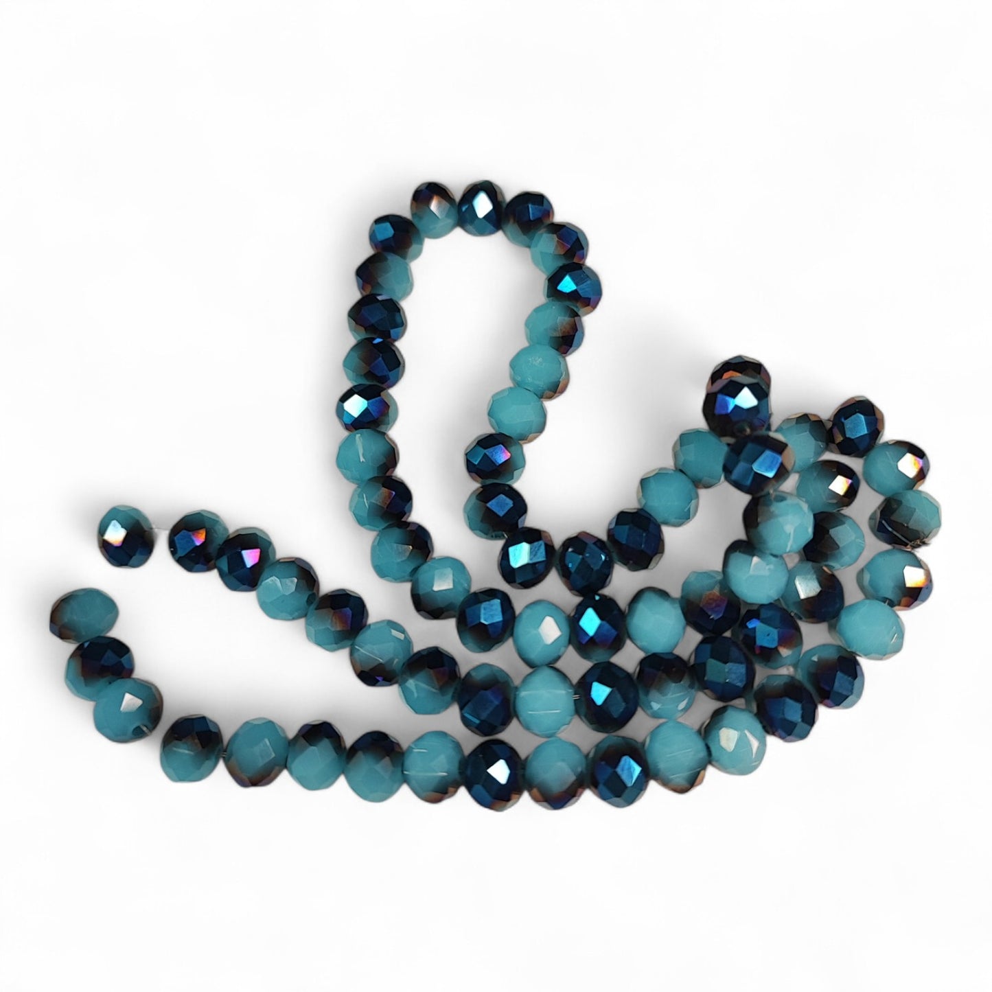 Fil de Perles en Verre opaque à Facettes et Effet métallisé bleu – 8x6mm – Couleurs au choix