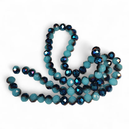Fil de Perles en Verre opaque à Facettes et Effet métallisé bleu – 8x6mm – Couleurs au choix