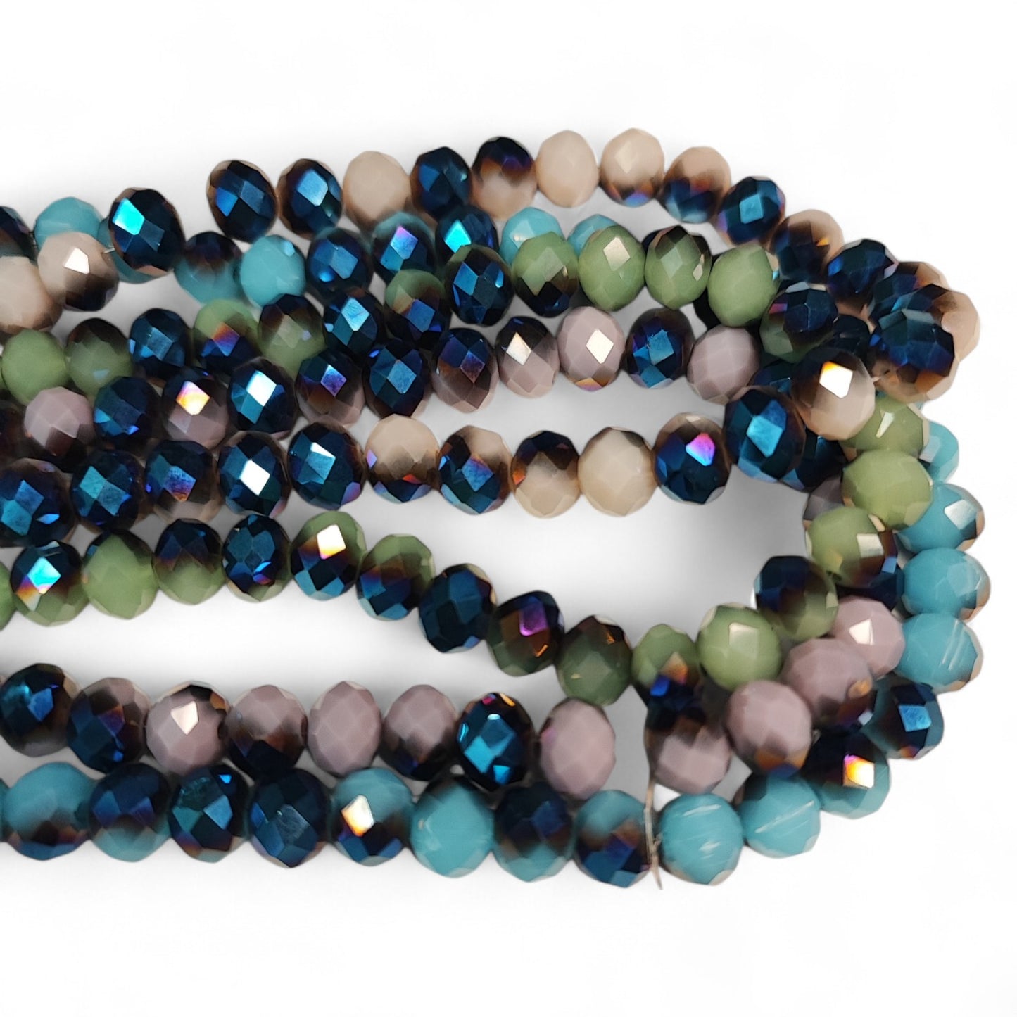 Fil de Perles en Verre opaque à Facettes et Effet métallisé bleu – 8x6mm – Couleurs au choix