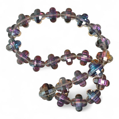 x1 Perle Trèfle Facettée – Cristal Arc-en-Ciel – 16 mm