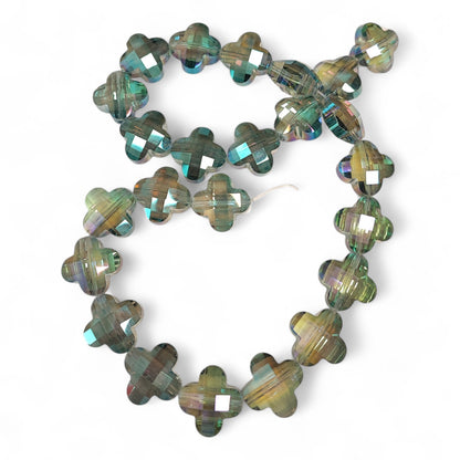 x1 Perle Trèfle Facettée – Cristal Arc-en-Ciel – 16 mm