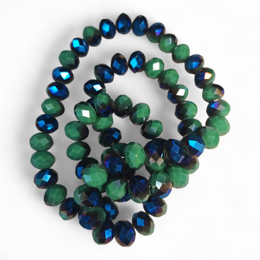 Fil de Perles en Verre opaque à Facettes et Effet métallisé bleu – 10x7,5mm – Couleurs au choix