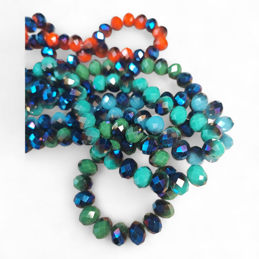 Fil de Perles en Verre opaque à Facettes et Effet métallisé bleu – 10x7,5mm – Couleurs au choix