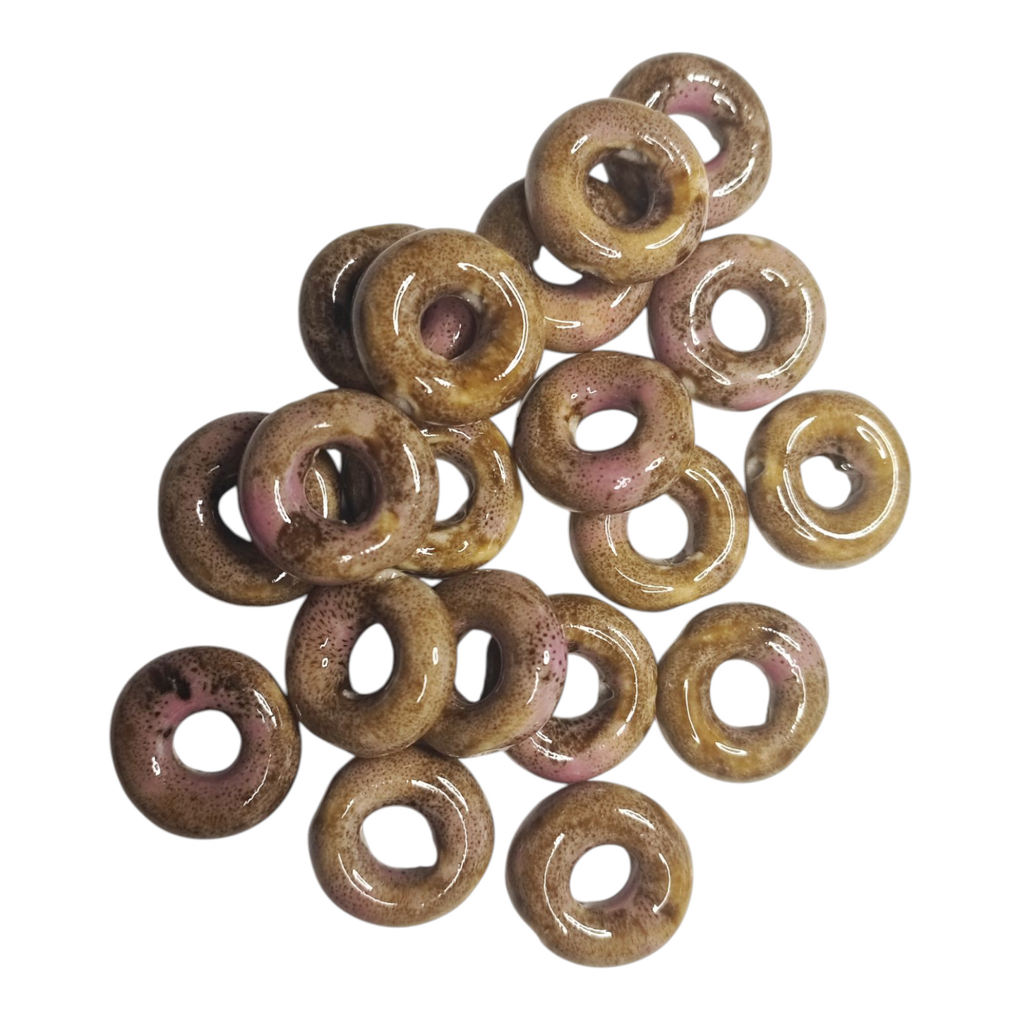 x1 Perle Donut en Porcelaine Artisanale – Couleurs Mélangées – Ø 18 à 22 mm