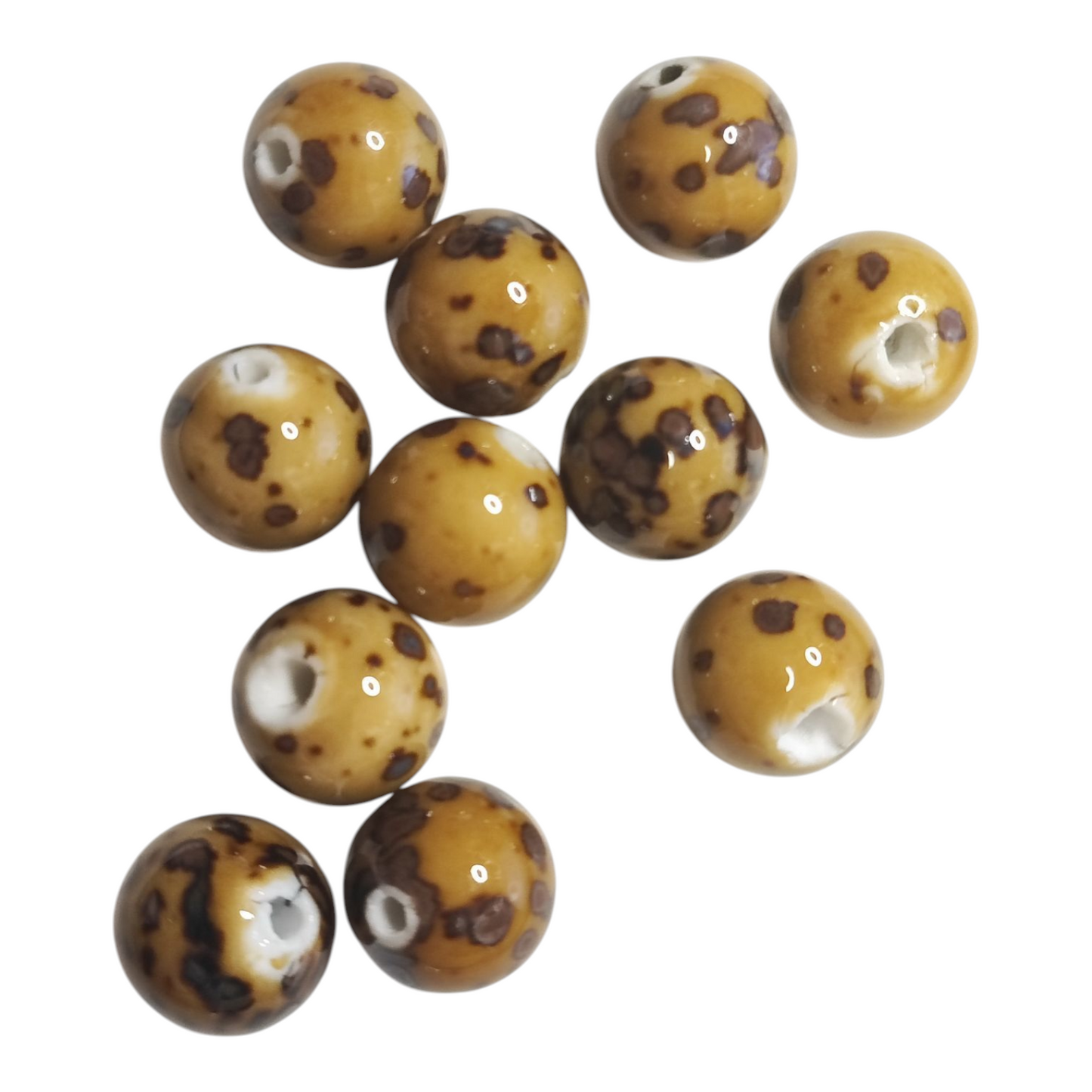 x2 Perles en Céramique – Marron Tacheté – 14 mm