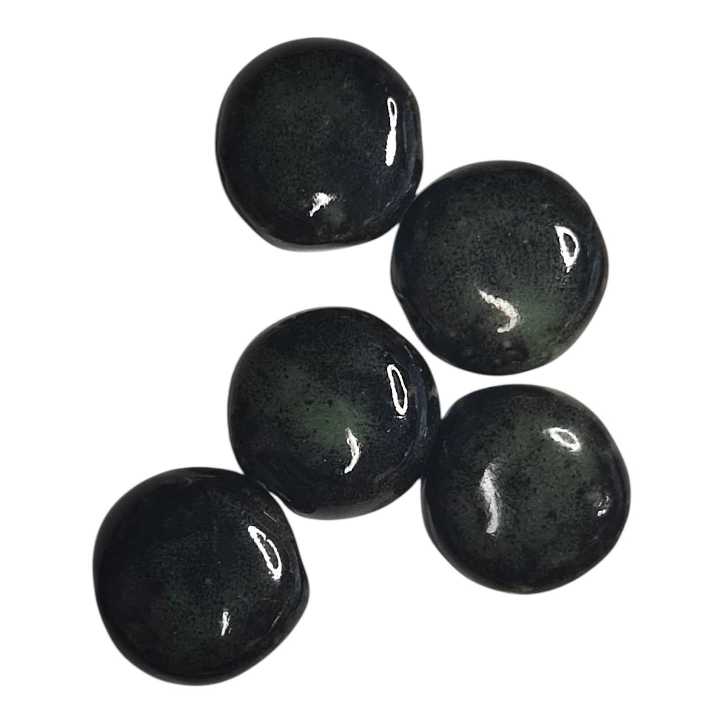 x2 Perles Céramique Pastille Plate – Vert Kaki Foncé– 16x8,5 mm