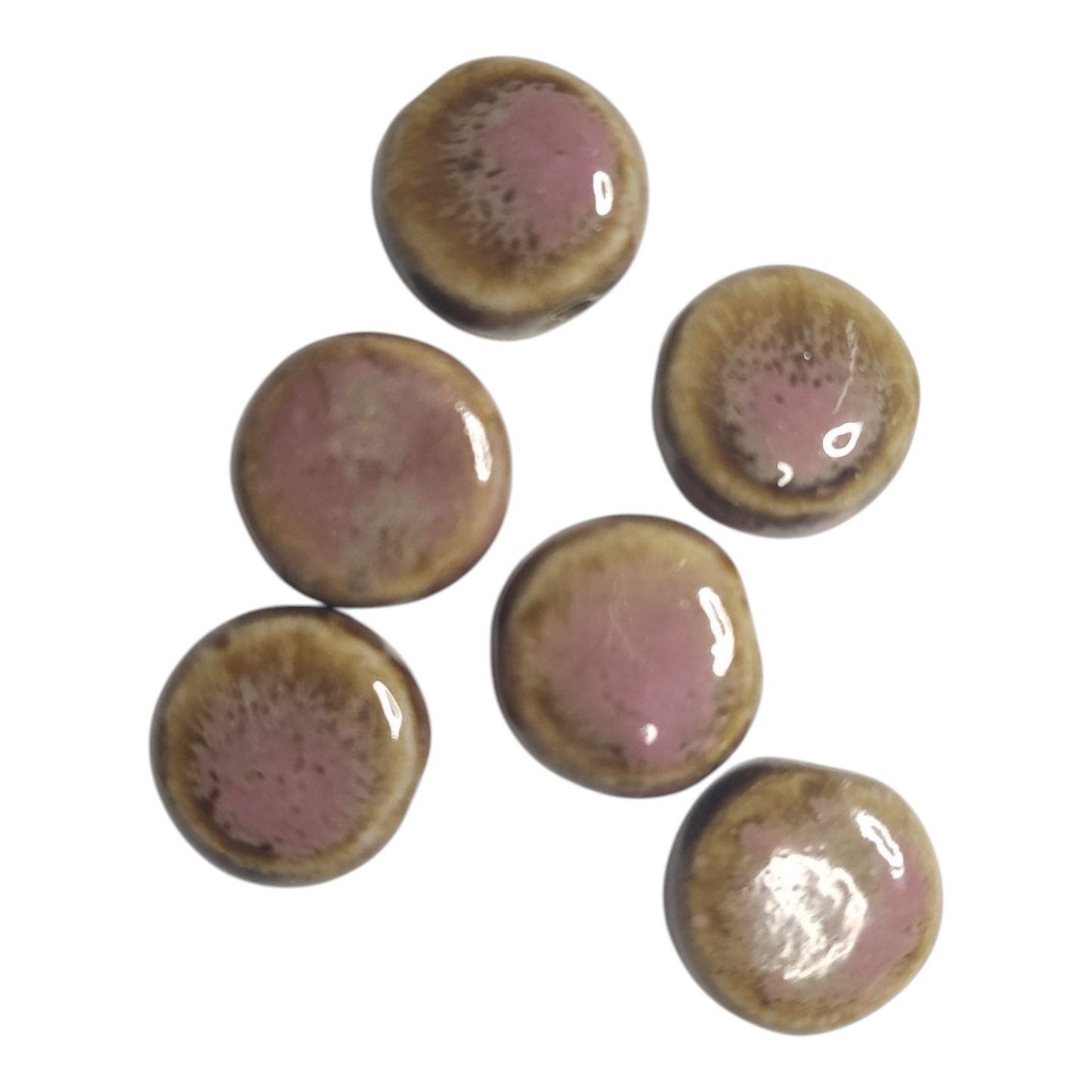 x2 Perles Céramique Pastille Plate – marron et rose – 16,5x9,4 mm