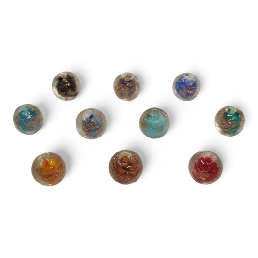 x1 Perle Artisanale Lampwork Rondes – 12 mm | Sable Doré & Couleur au Choix