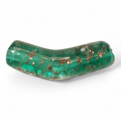 x1 Perle Artisanale Tube Coudé – 38 mm | Verre Soufflé, Sable Doré et Couleurs au Choix