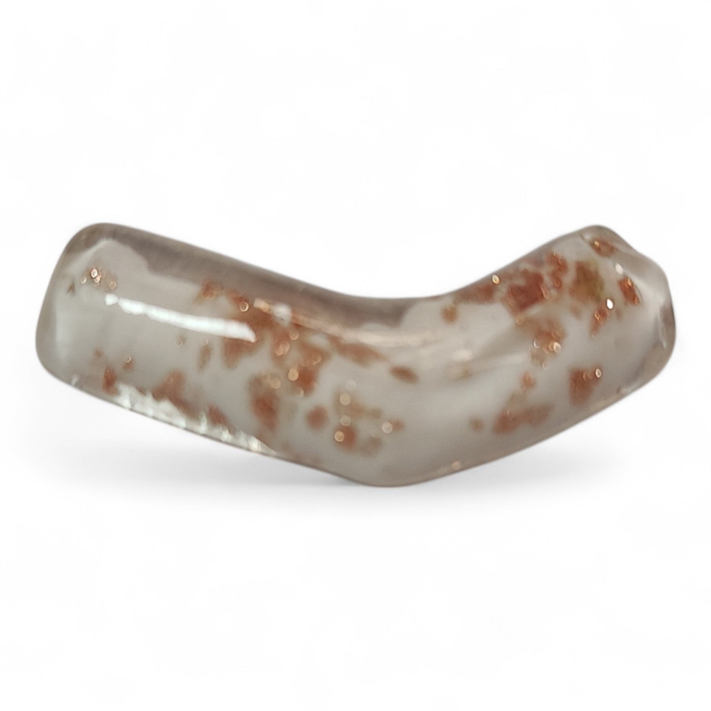 x1 Perle Artisanale Tube Coudé – 38 mm | Verre Soufflé, Sable Doré et Couleurs au Choix