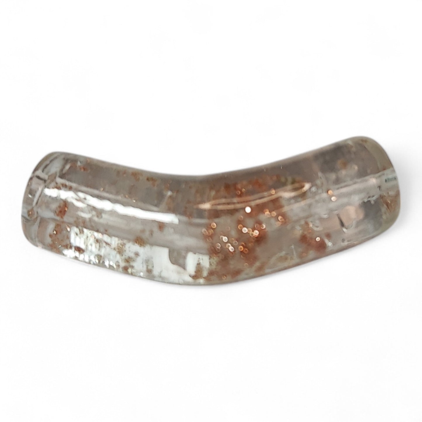 x1 Perle Artisanale Tube Coudé – 38 mm | Verre Soufflé, Sable Doré et Couleurs au Choix