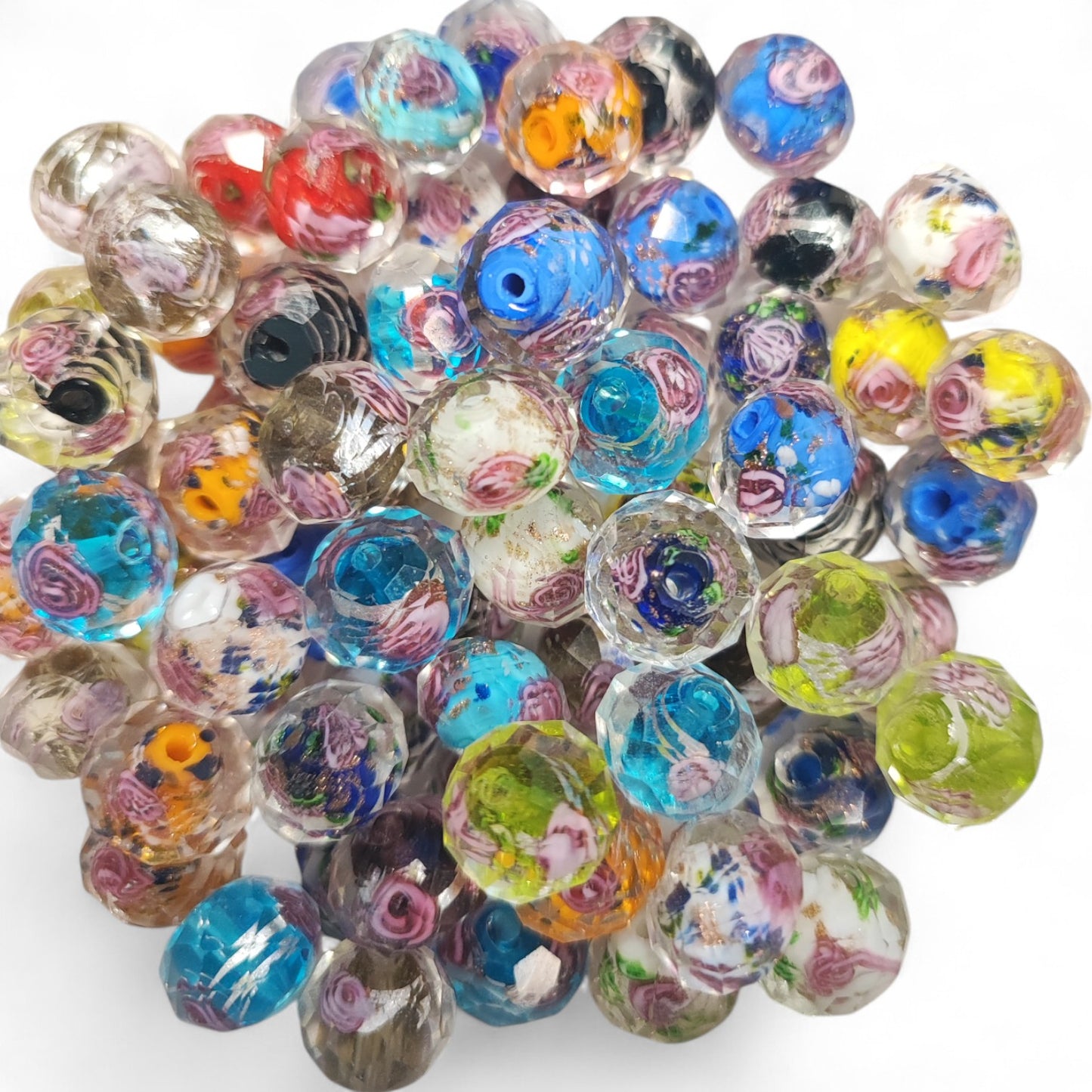 x1 Perle en Verre Millefiori 🌸 – Facettées – Fleurs colorées – 11x8 mm