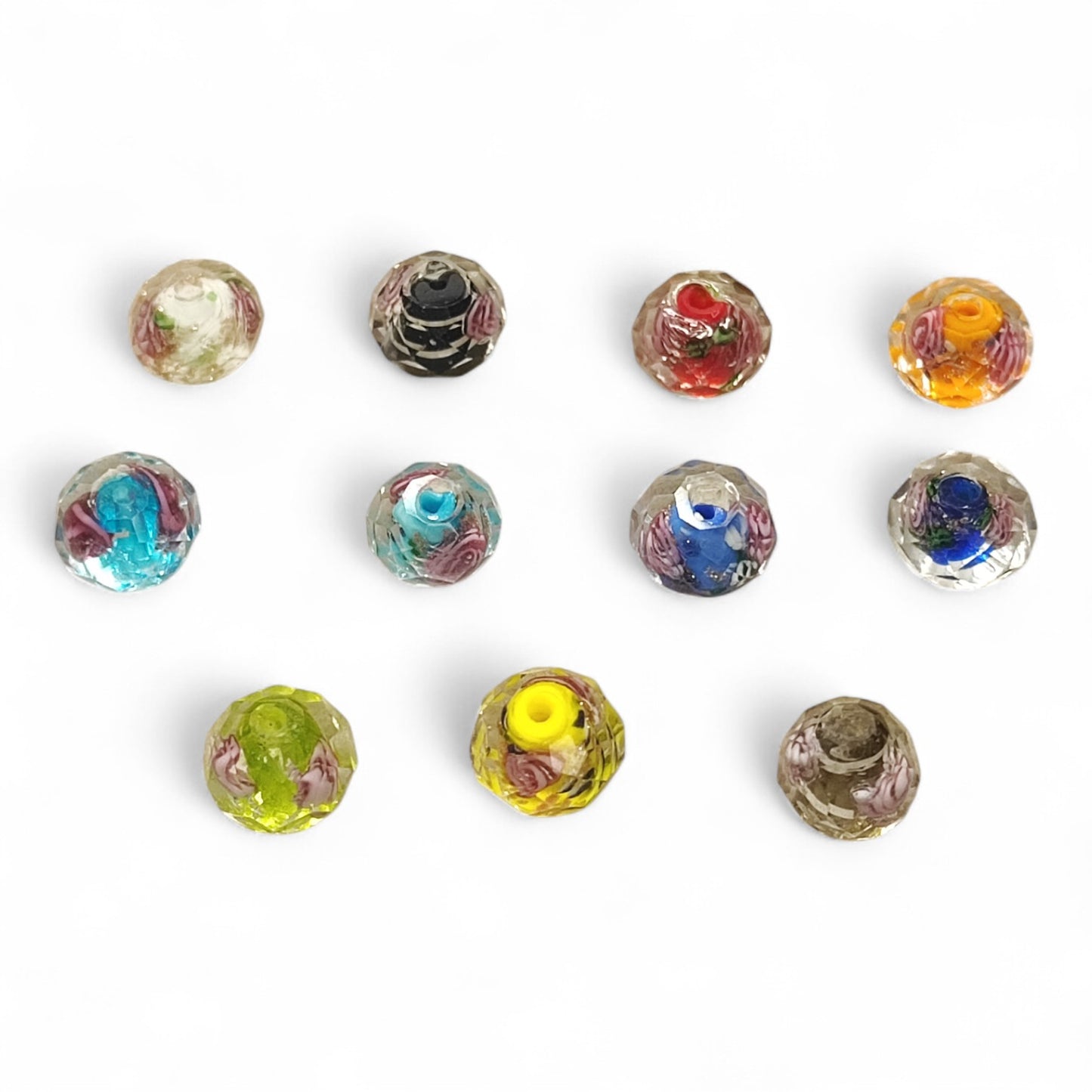 x1 Perle en Verre Millefiori 🌸 – Facettées – Fleurs colorées – 11x8 mm