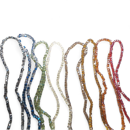x1 fil de 98 Perles Cubiques en Verre – 3 mm – Facettées et Galvanisées