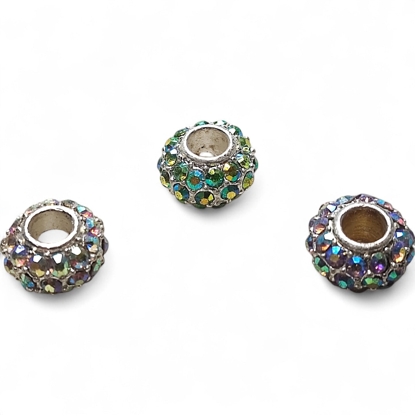 x1 Perle européenne en verre strass – Ø12 mm, trou 4 mm, reflets AB, couleurs au choix
