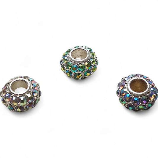 x1 Perle européenne en verre strass – Ø12 mm, trou 4 mm, reflets AB, couleurs au choix