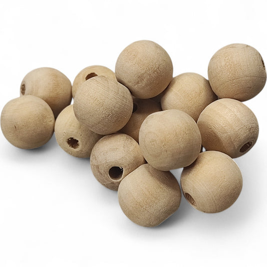 x5 Perles Rondes en Bois Brut – 16 mm