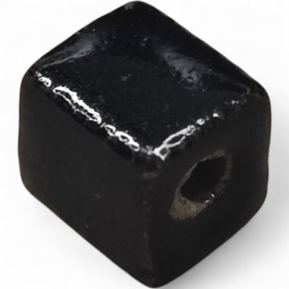 x1 Perle Cube en Porcelaine Émaillée Antique – 10,5 mm – Fait Main – Couleurs au Choix