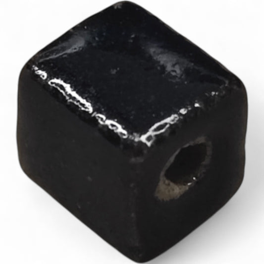 x1 Perle Cube en Porcelaine Émaillée Antique – 10,5 mm – Fait Main – Couleurs au Choix