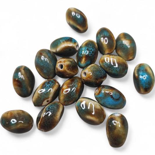 x1 Perle Céramique – 20 x 14 mm – Bleu et Marron