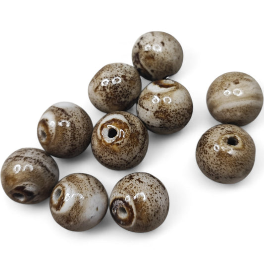 x1 Perle Ronde en Céramique – 16 mm – Marron Naturel
