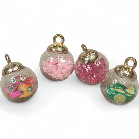 Pendentif Globe en Verre Attache Dorée – 15x21 mm – Plusieurs modèles au choix