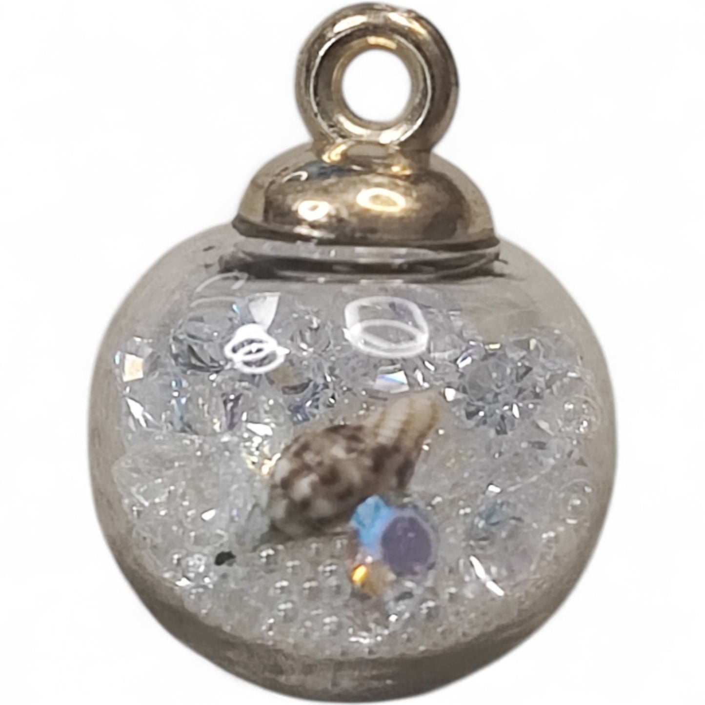 x1 Pendentif Globe en Verre avec mini perles, strass &amp; coquillage – 16x21 mm
