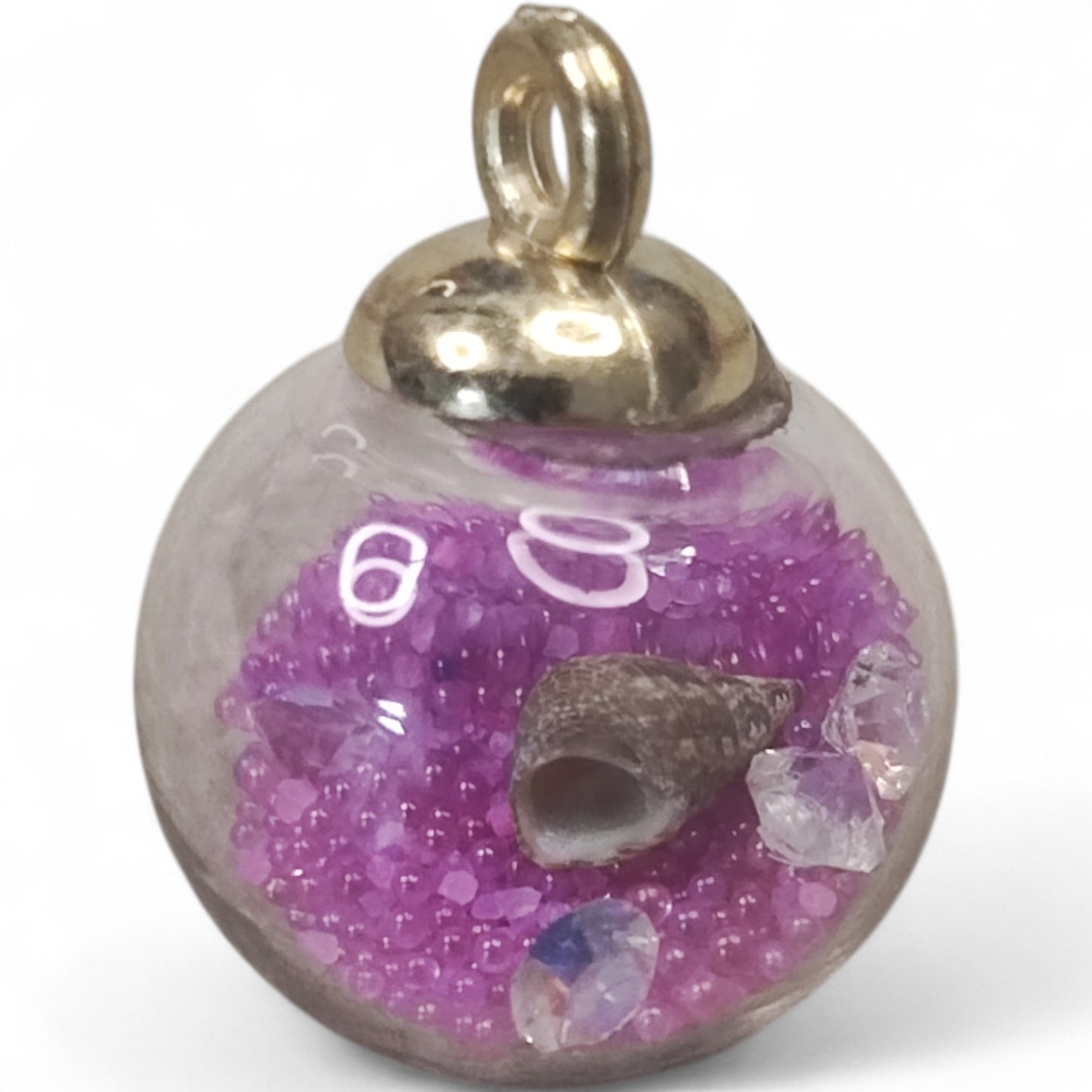 x1 Pendentif Globe en Verre avec mini perles, strass &amp; coquillage – 16x21 mm