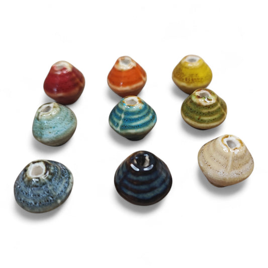 Perles en Porcelaine Artisanales – Forme Toupie – 14 mm