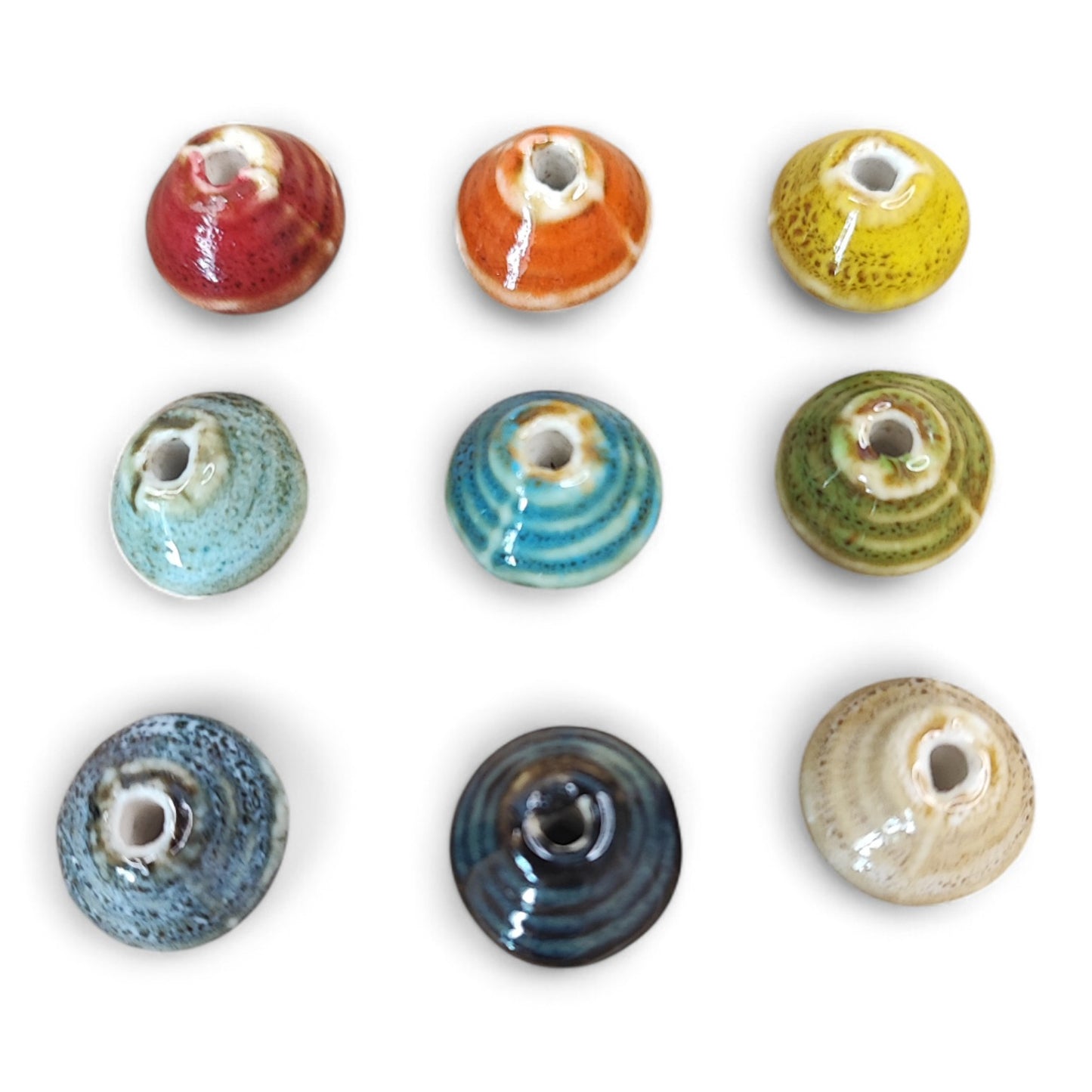 Perles en Porcelaine Artisanales – Forme Toupie – 14 mm
