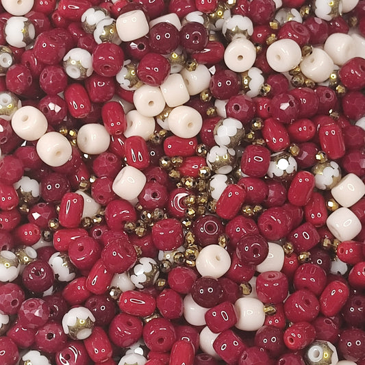 Collection “Millésime” – Perles en Verre Tendance Bordeaux, Beige et Doré x25g