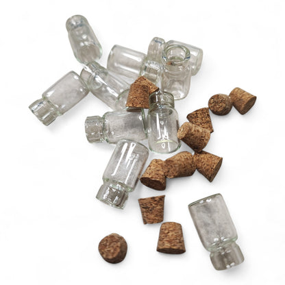 x5 Pendentifs Fioles en Verre avec Bouchon en Liège – 18 mm