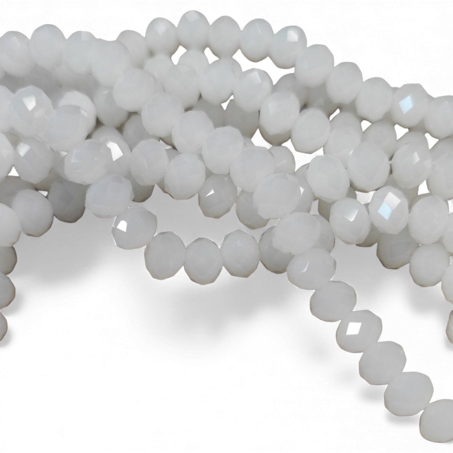 Fil de 100 Perles en Verre Facettées – 6x5 mm – Blanc opaline