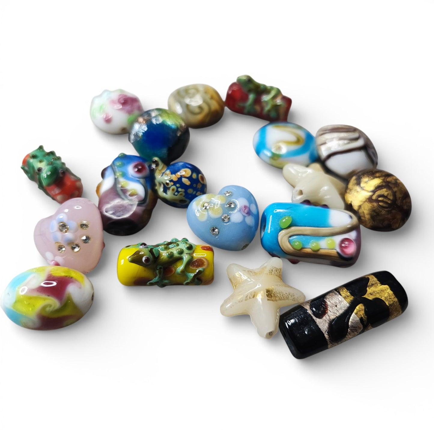 x1 Perle Artisanale en Verre Filé (Lampwork) – Pièces Uniques – Formes et Couleurs Variées