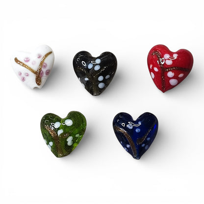 x1 Perle cœur artisanale en verre filé au chalumeau et sable d’or – 20 mm