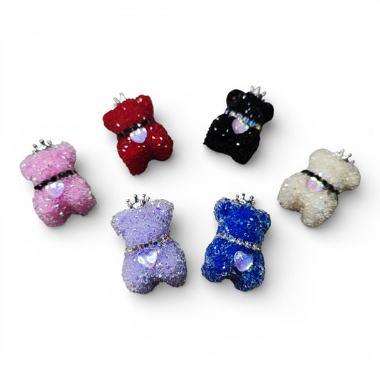Perle Ourson Sucré avec Couronne et Strass – 32 mm – Compatible Tiges – Couleurs au Choix