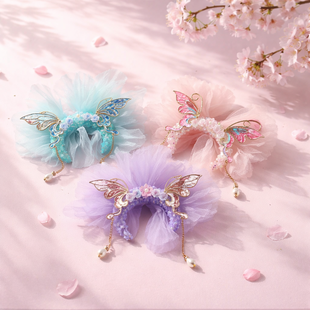 Perle XXL Demi-Lune Papillon en Mousseline – 3 Couleurs au Choix – Compatible Stylos à Tiges